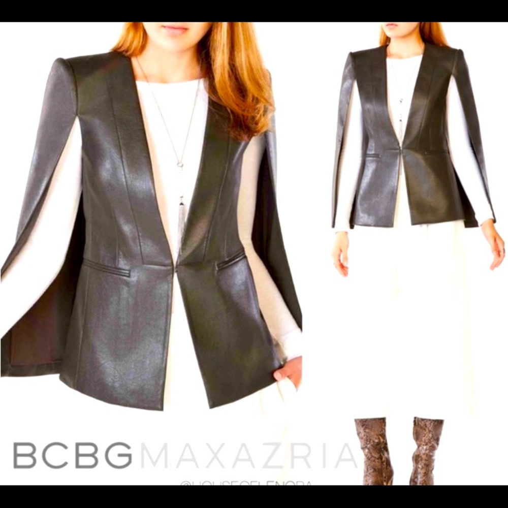 BCBGMAXAZRIA Faux Leather Cape Jacket